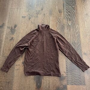 VTG Sears Perma Prest  Turtleneck Brown Nylon Sz 38 1/4 zip Made in USA Retro 70